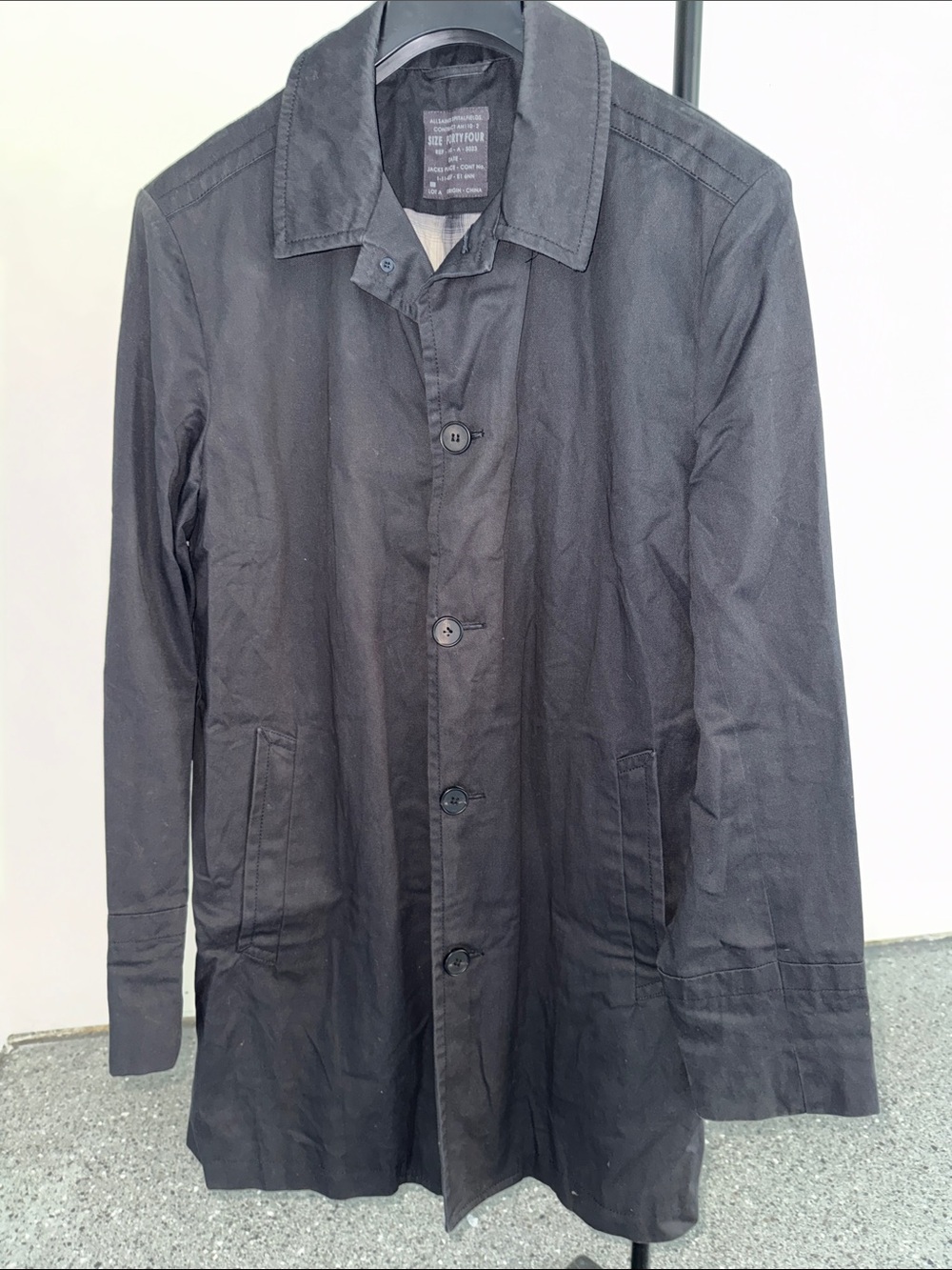 All Saints Men's Black Button-Front Coat